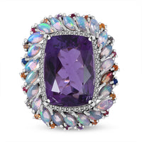 AAA African Amethyst, Multi Gemstone Ring in Platinum Over Sterling Silver (Size 10.0) 16.50 ctw