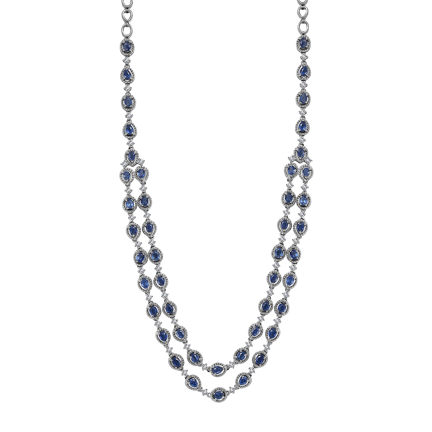 Kashmir Kyanite and White Zircon Necklace 18-20 Inches in Platinum Over Sterling Silver 10.75 ctw