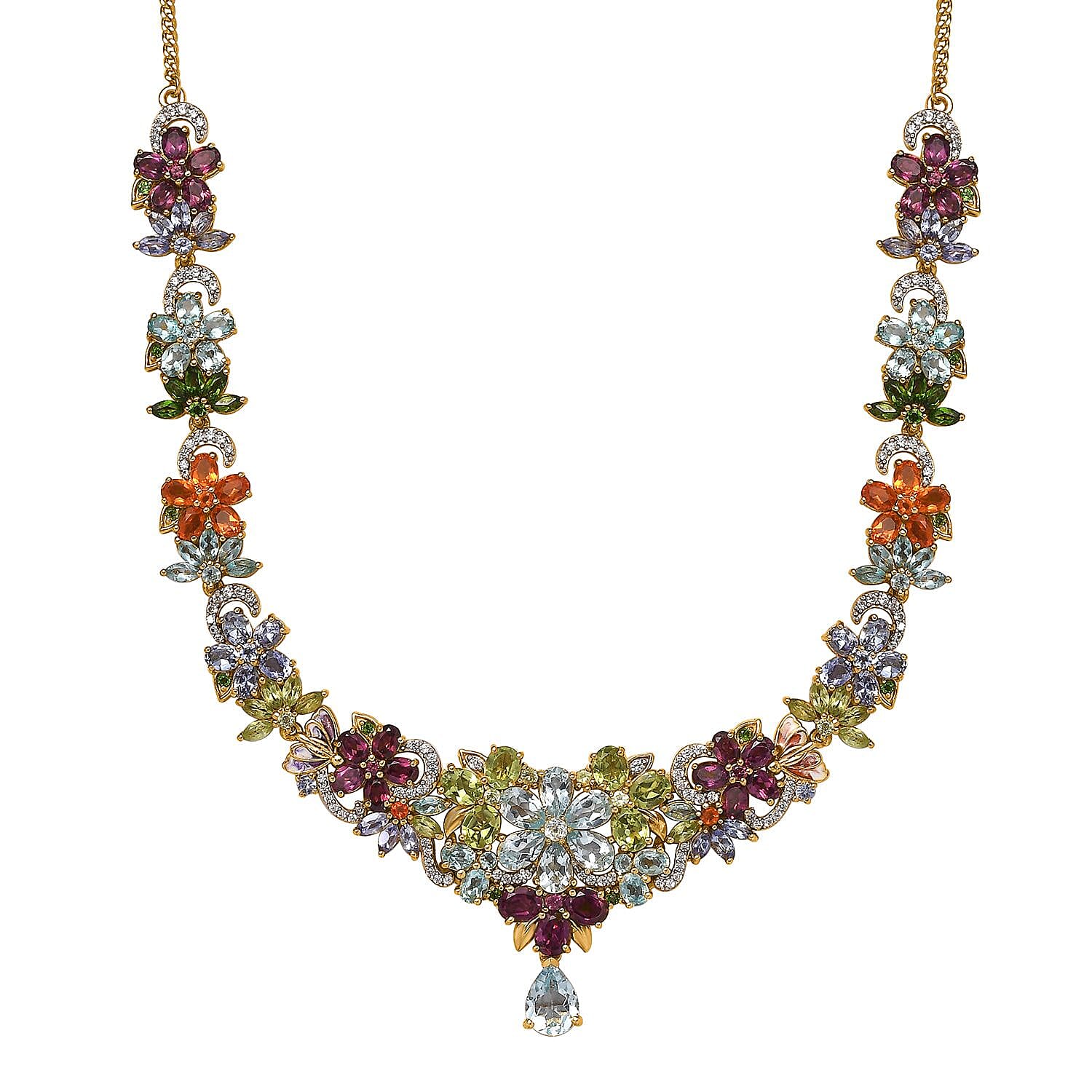 Sky Blue Topaz and Multi Gemstone Necklace 18 Inches in Vermeil Yellow Gold Over Sterling Silver 26.30 ctw (Del. in 8-10 Days)