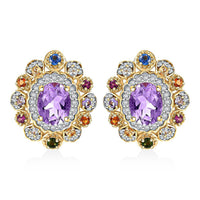 Rose De France Amethyst and Multi Gemstone 5.20 ctw Earrings in Vermeil Yellow Gold Over Sterling Silver