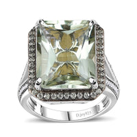 TLV Radiant Cut Premium Montezuma Prasiolite, Multi Gemstone Halo Ring in Platinum Over Sterling Silver (Size 6.0) 11.90 ctw
