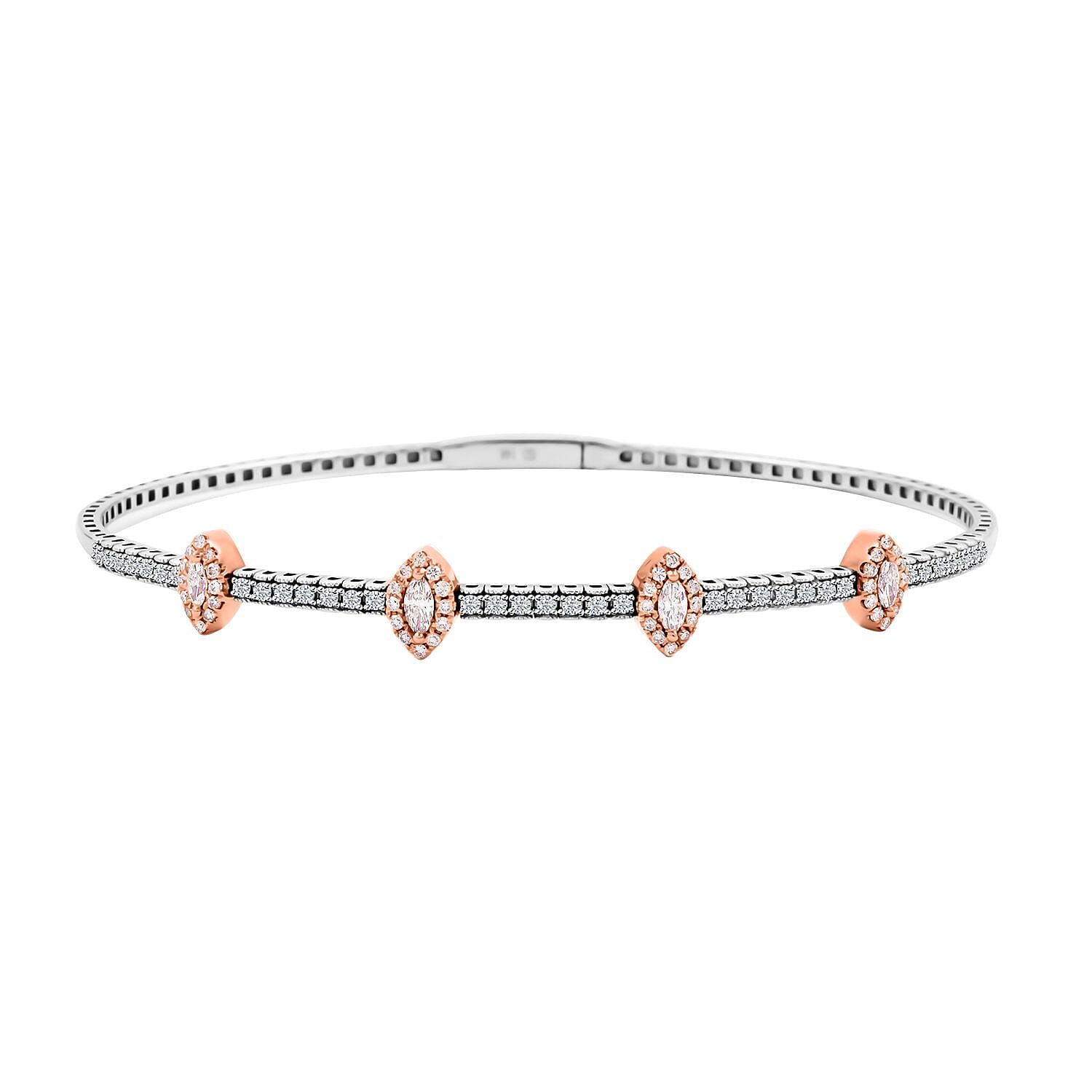 Modani 14K White and Rose Gold Natural Pink ( SI2 ) and White Diamond Bangle Bracelet (7.0 In) 5.85 Grams 0.75 ctw