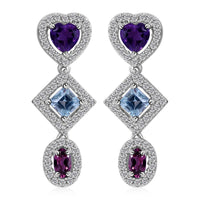 Multi Gemstone Earrings in Platinum Over Sterling Silver 3.35 ctw