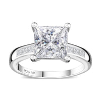 Moissanite (Sqr 8mm) Ring in Platinum Over Sterling Silver (Size 10.0) 3.20 ctw