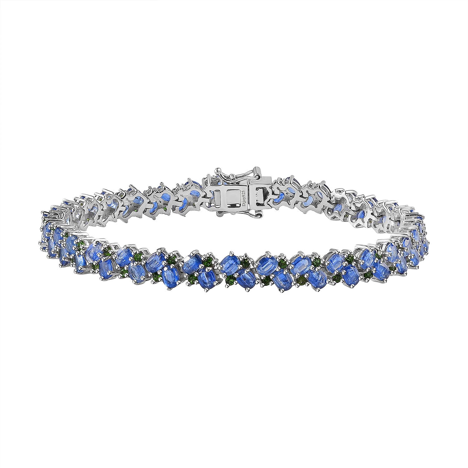 Kashmir Kyanite and Chrome Diopside Bracelet in Platinum Over Sterling Silver (7.25 In) 17.20 ctw