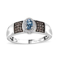 Santa Maria Aquamarine, Brown and White Zircon Ring in Platinum Over Sterling Silver (Size 5.0) 0.50 ctw - Sticky add to cart bar