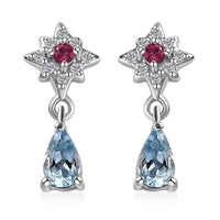 Santa Maria Aquamarine and Multi Gemstone Celestial Earrings in Platinum Over Sterling Silver 0.50 ctw