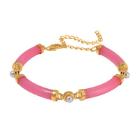 Pink Jade, White Shell Pearl Bracelet in 14K YG Over Sterling Silver (5.75-8.25In) 32.75 ctw