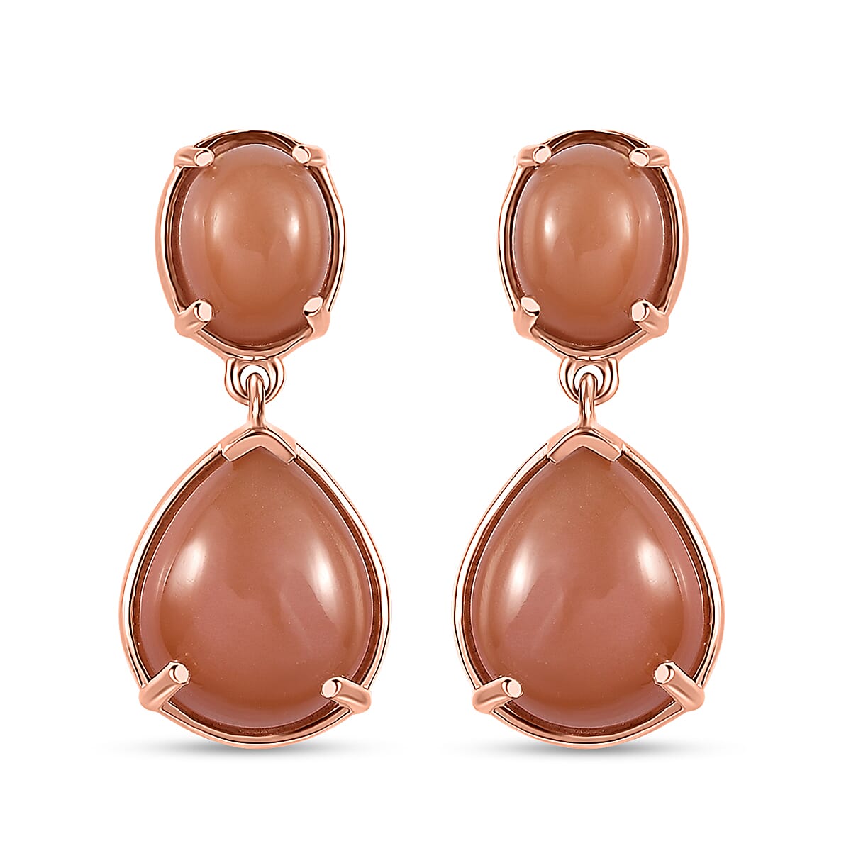 Peach Moonstone Drop Earrings in Vermeil Rose Gold Over Sterling Silver 9.65 ctw