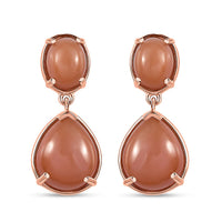 Peach Moonstone Drop Earrings in Vermeil Rose Gold Over Sterling Silver 9.65 ctw