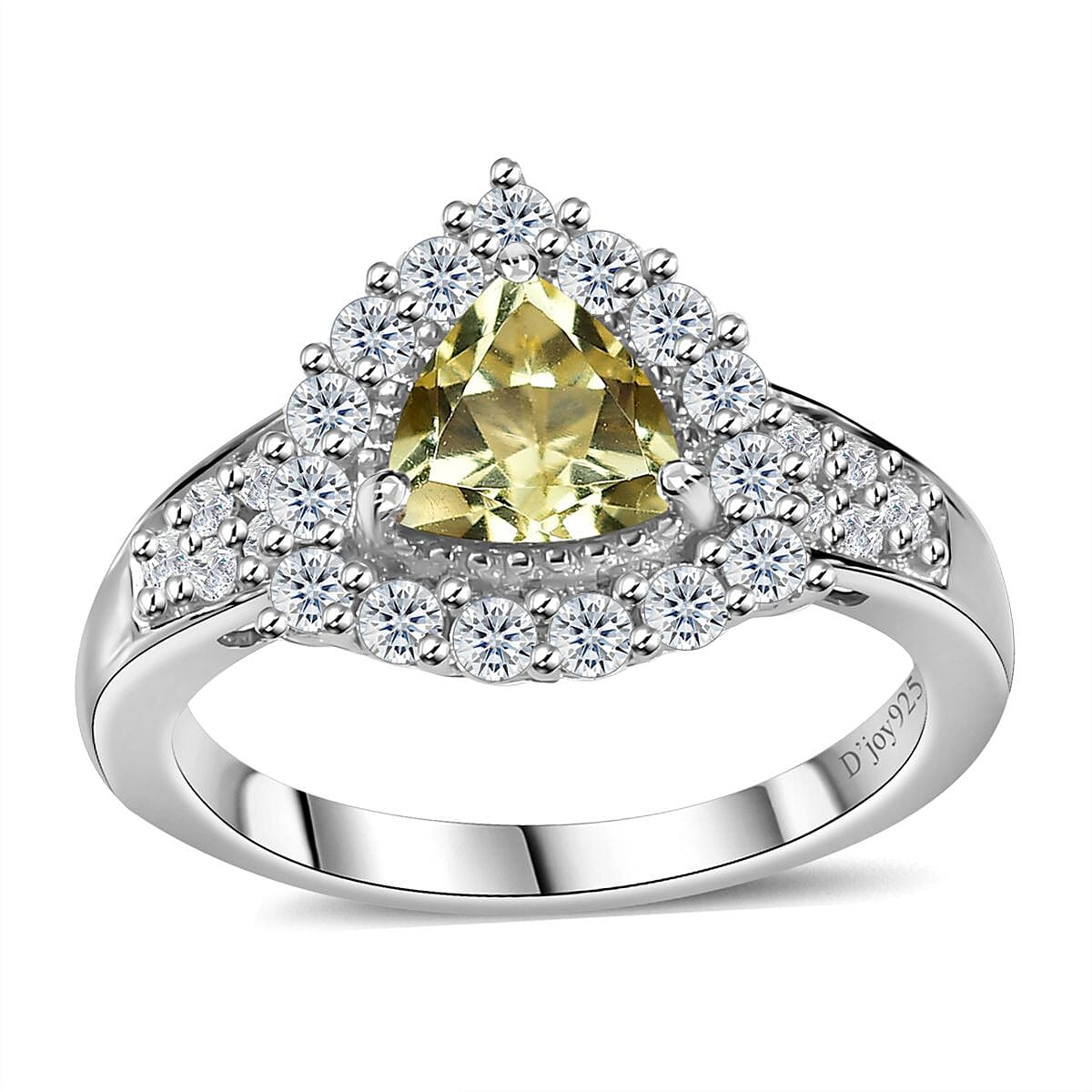 Sunfire Beryl, Moissanite Halo Ring in Platinum Over Sterling Silver (Size 10.0) 1.30 ctw