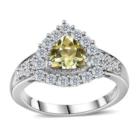 Sunfire Beryl, Moissanite Halo Ring in Platinum Over Sterling Silver (Size 10.0) 1.30 ctw