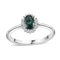 Ocean Blue Apatite, Diamond Halo Ring in Platinum Over Sterling Silver (Size 10.0) 0.60 ctw - Sticky add to cart bar