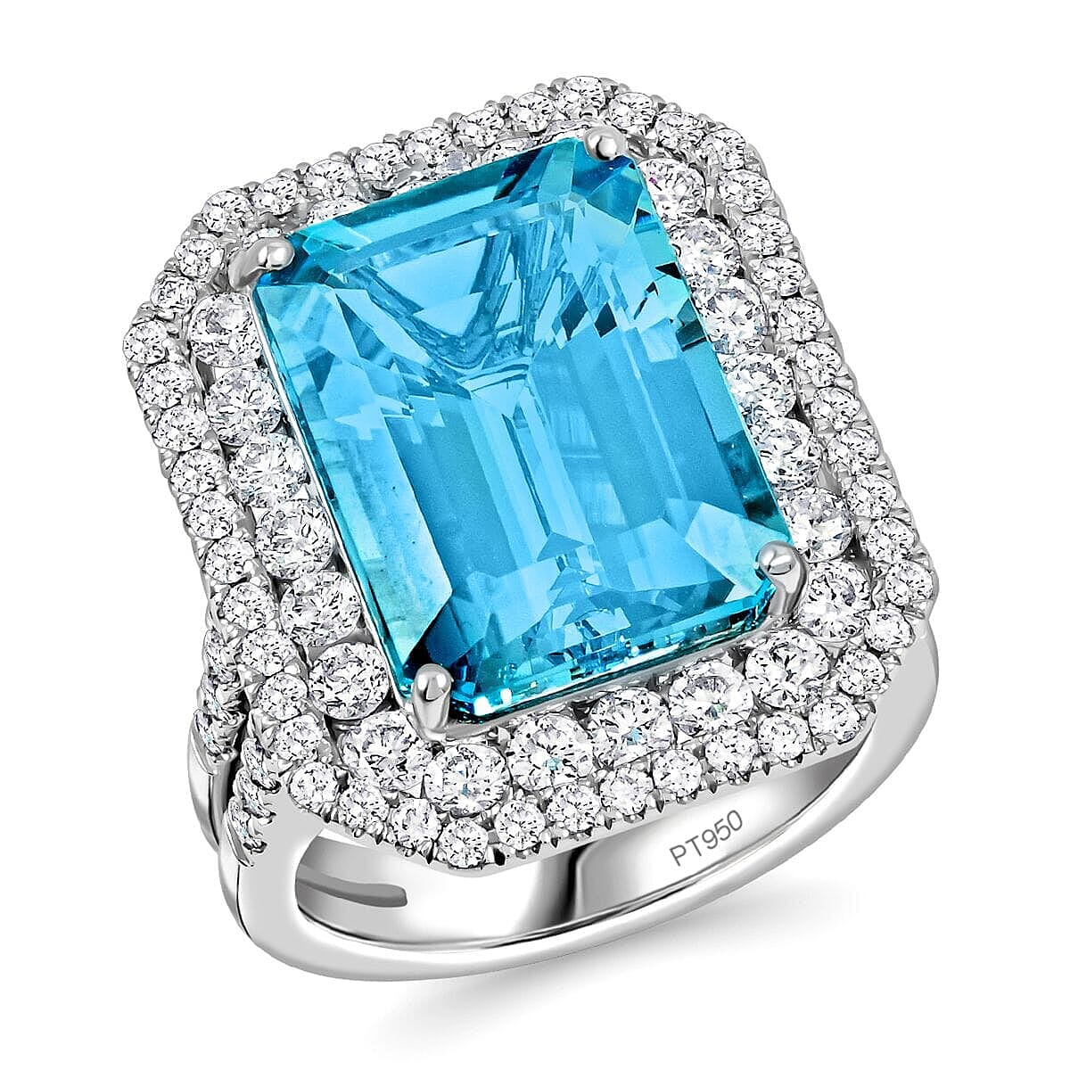 Certified & Appraised Chairman’s Signature Collection Rhapsody 950 Platinum AAAA Santa Maria Aquamarine and E-F VS Diamond Ring (Size 7.0) 15 Grams 11.60 ctw