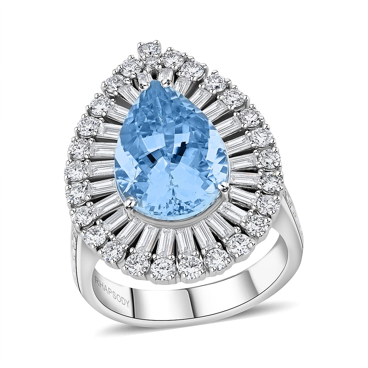 Chairman Vault Collection Certified & Appraised Rhapsody 950 Platinum AAAA Santa Maria Aquamarine and Diamond E-F VS Ring (Size 7.0) 14.62 Grams 7.00 ctw