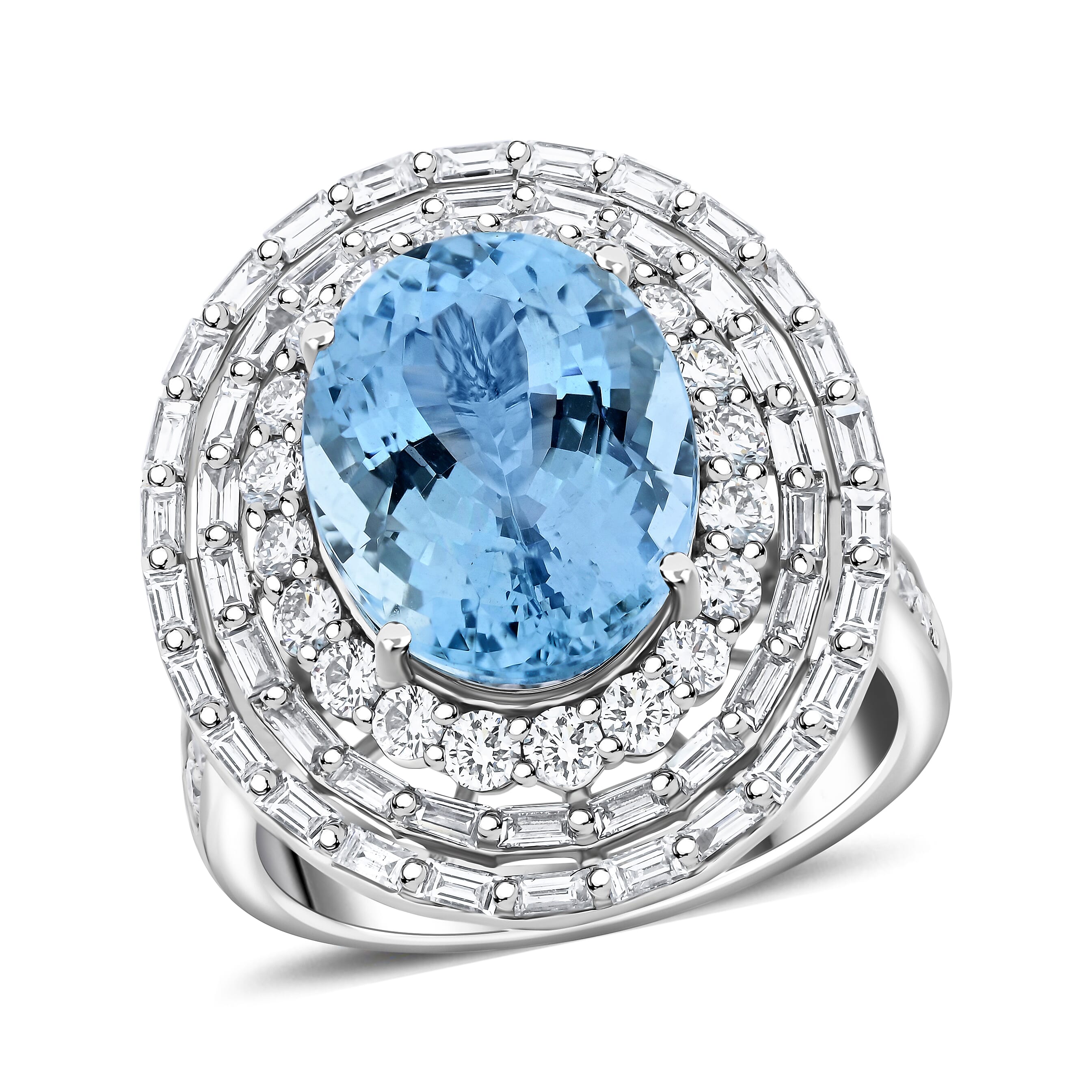Chairman Vault Collection Certified & Appraised Rhapsody 950 Platinum AAAA Santa Maria Aquamarine and E-F VS Diamond Ring (Size 7.0) 12.48 Grams 7.70 ctw