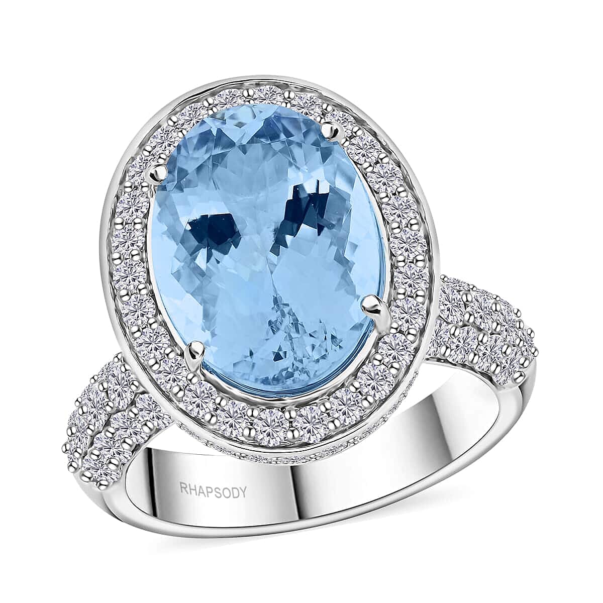 Certified & Appraised Chairman’s Signature Collection Rhapsody 950 Platinum AAAA Santa Maria Aquamarine and E-F VS Diamond Ring (Size 7.0) 11.51 Grams 7.90 ctw