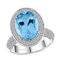 Certified & Appraised Chairman’s Signature Collection Rhapsody 950 Platinum AAAA Santa Maria Aquamarine and E-F VS Diamond Ring (Size 7.0) 11.51 Grams 7.90 ctw