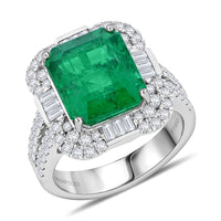 Certified & Appraised Chairman’s Signature Collection Rhapsody 950 Platinum AAAA Ethiopian Emerald and E-F VS Diamond Ring (Size 7.0) 11.92 Grams 8.00 ctw
