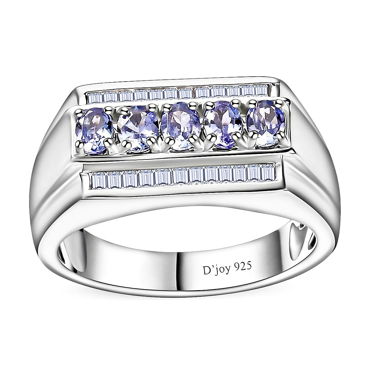 Tanzanite and White Topaz Men's Ring in Platinum Over Sterling Silver (Size 10.0) 1.10 ctw