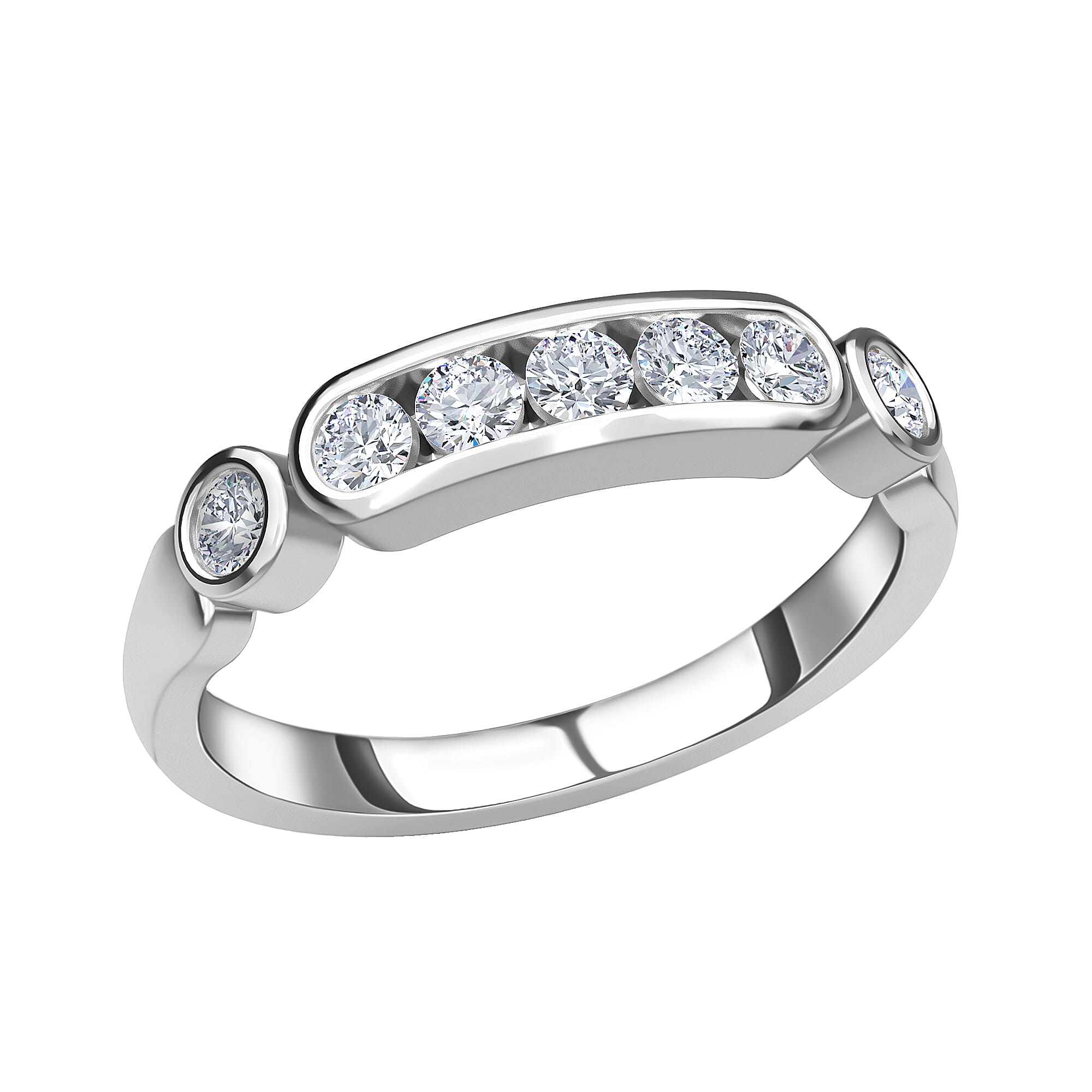 Moissanite Ring in Platinum Over Sterling Silver (Size 7) 0.50 ctw