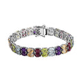 Doorbuster Multi Gemstone 2 Row Tennis Bracelet in Platinum Over Sterling Silver (6.50 In) 26.00 ctw - Sticky add to cart bar