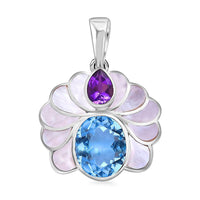 Bali Legacy White Shell Pearl, African Amethyst and Sky Blue Topaz 7.00 ctw Pendant without Chain in Sterling Silver
