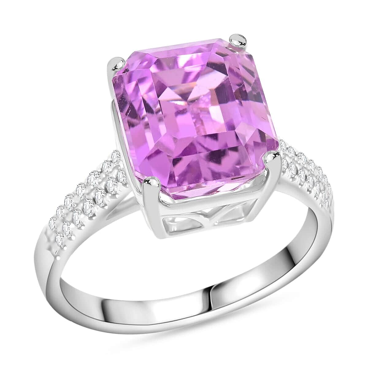 Certified & Appraised Rhapsody 950 Platinum AAAA Patroke Kunzite, Diamond (E-F, VS) (0.20 cts) Ring (Size 8.0) (6.30 g) 6.85 ctw