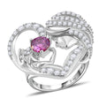 Pink Moissanite (Rnd 6.5mm), White Moissanite Mother and Child Love Heart Ring in Rhodium Over Sterling Silver (Size 8.0) 2.10 ctw - Sticky add to cart bar