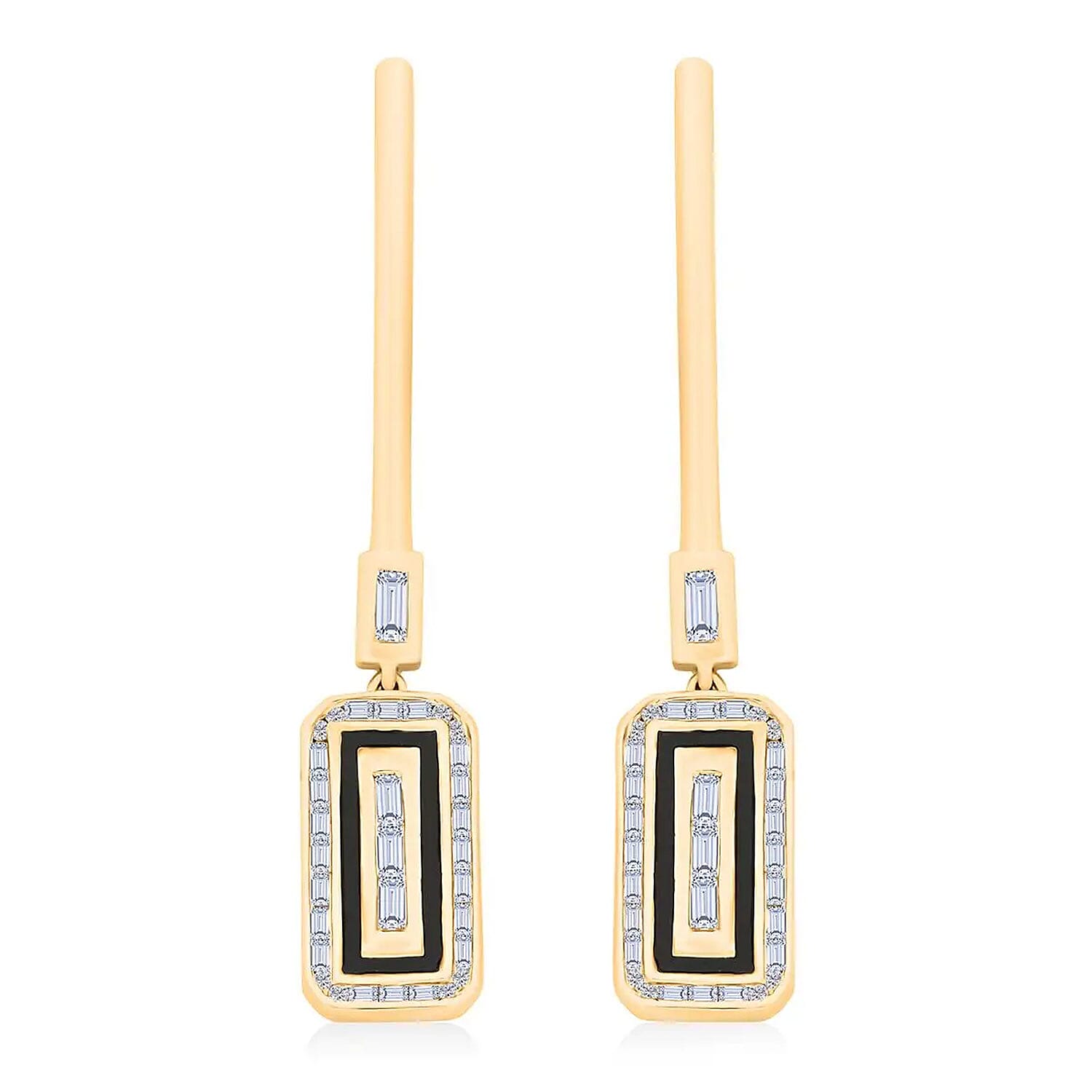 Clarte Black Tie Collection Moissanite and Black Enameled Earrings in Vermeil Yellow Gold Over Sterling Silver 0.80 ctw