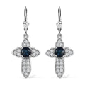 D'Joy Blue Star Sapphire (DF) and White Zircon Cross Earrings in Platinum Over Sterling Silver 4.00 ctw - Sticky add to cart bar