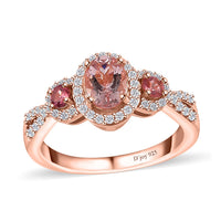 Premium Pink Morganite, Multi Gemstone Halo Ring in Vermeil RG Over Sterling Silver (Size 10.0) 1.30 ctw