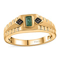 AAA Kagem Zambian Emerald and Natural Champagne Diamond Men's Ring in Vermeil Yellow Gold Over Sterling Silver (Size 10.0) 0.30 ctw (Del. in 8-10 Days) - Sticky add to cart bar
