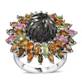 Epic deal Tahitian Cultured Pearl (Rnd 11-12mm), Multi-Tourmaline Floral Ring in Rhodium Over Sterling Silver (Size 10.0) 4.20 ctw - Sticky add to cart bar