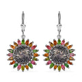 Tahitian Cultured Pearl Carved and Multi-Tourmaline Black Eyed Susan Floral Earrings in Rhodium Over Sterling Silver 3.60 ctw - Sticky add to cart bar