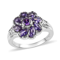 Simulated Blue Diamond Floral Ring in Stainless Steel (Size 10.0) 2.85 ctw