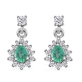 AAA Kagem Zambian Emerald and Moissanite Sunburst Dangle Earrings in Platinum Over Sterling Silver 0.60 ctw - Sticky add to cart bar