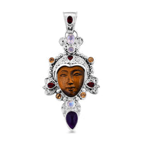 Sajen Silver Tigers Eye and Multi Gemstone Pendant without Chain in Sterling Silver 25.90 ctw