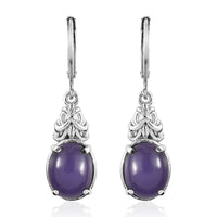 Purple Jade Lever Back Earrings in Stainless Steel 6.50 ctw