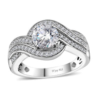 Moissanite (Rnd 7mm) Ring in Platinum Over Sterling Silver (Size 10.0) 1.70 ctw