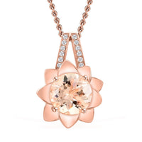Luxoro 10K Rose Gold AAA Marropino Morganite and G-H I2 Diamond Daisy Floral Pendant without Chain 4.25 Grams 3.45 ctw