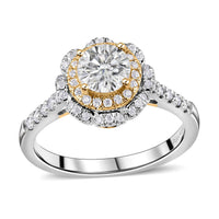 Moissanite (Rnd 6mm) Ring in Vermeil YG and Platinum Over Sterling Silver (Size 7.0) 1.30 ctw