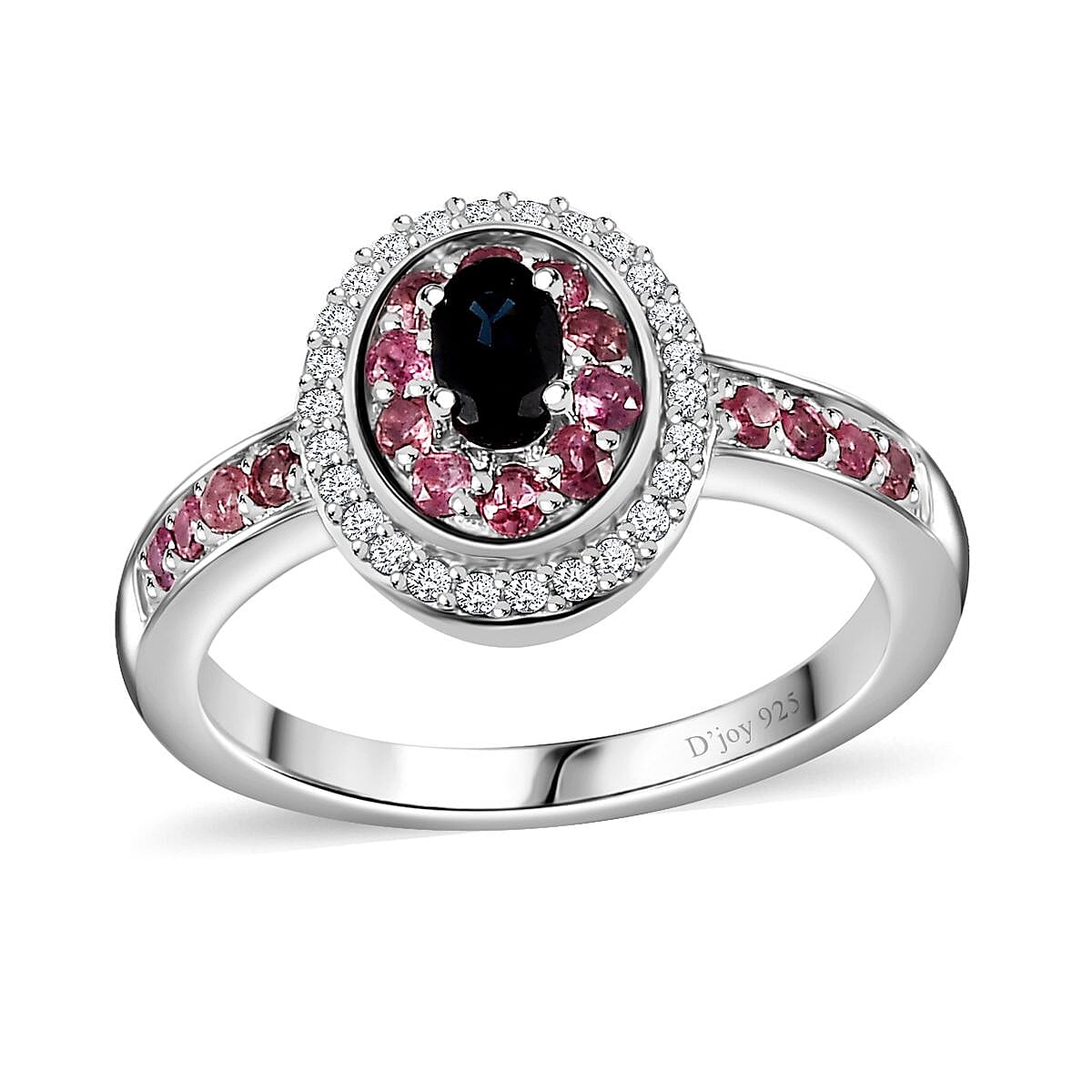 AAA Monte Belo Indicolite and Multi Gemstone Double Halo Ring in Rhodium Over Sterling Silver (Size 10.0) 0.75 ctw