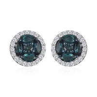 AAA Monte Belo Indicolite and Moissanite Stud Earrings in Rhodium Over Sterling Silver 1.15 ctw
