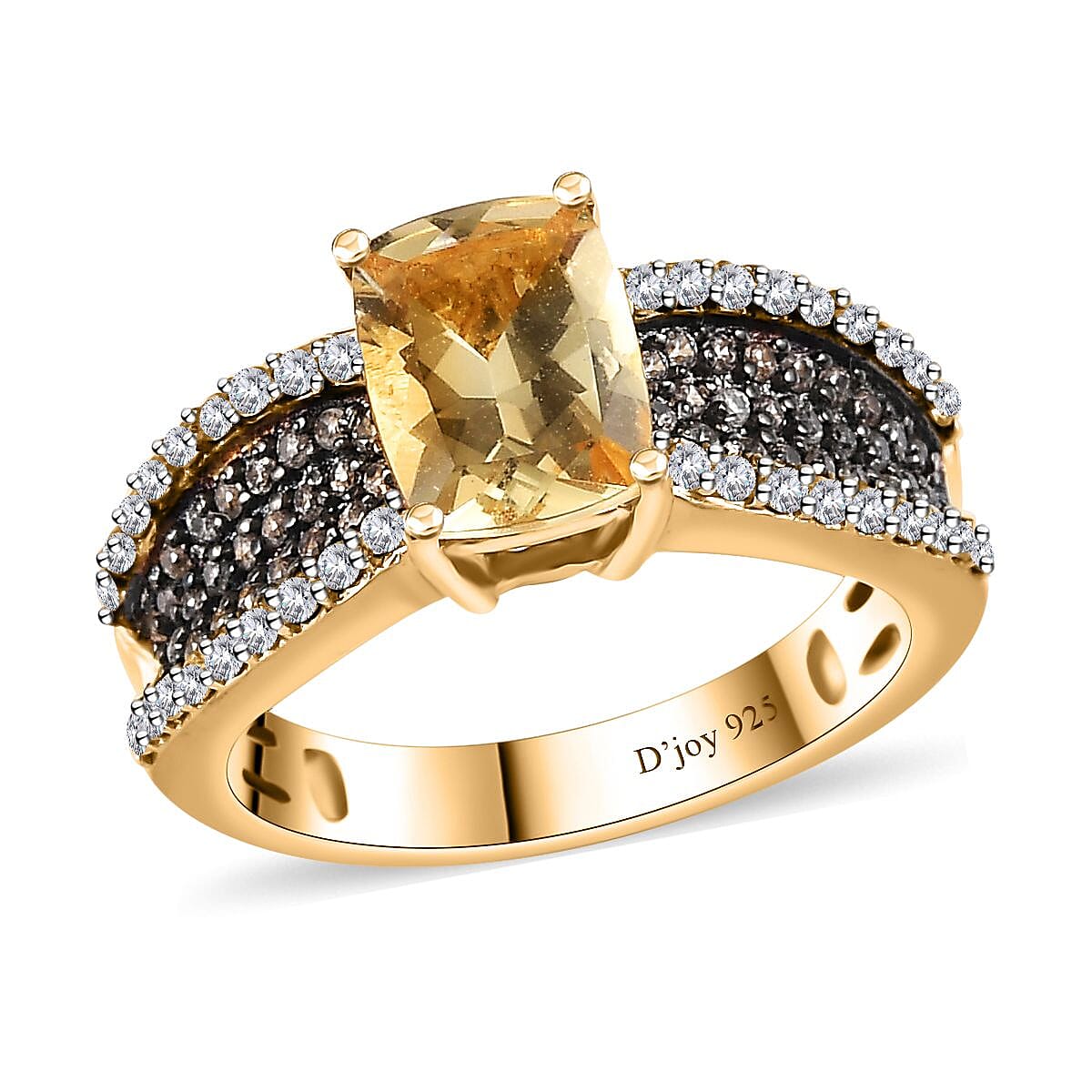 Sunfire Beryl, Brown and White Zircon Ring in Vermeil YG Over Sterling Silver (Size 10.0) 2.00 ctw