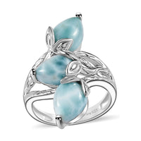 Premium Larimar 3 Stone Ring in Rhodium Over Sterling Silver (Size 10.0) 6.50 ctw