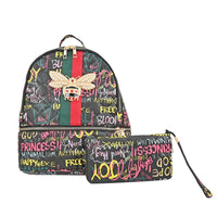 2pc Multi Color Backpack with Wristlet Wallet (8.5x10x4.5")