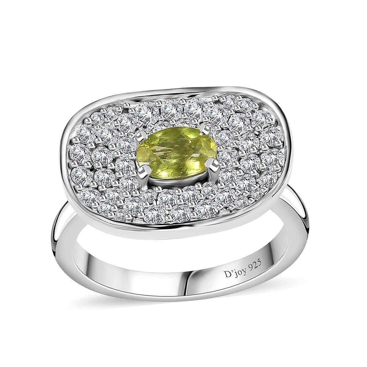 Premium Capelinha Sphene and Moissanite Ring in Rhodium Over Sterling Silver (Size 10.0) 1.25 ctw