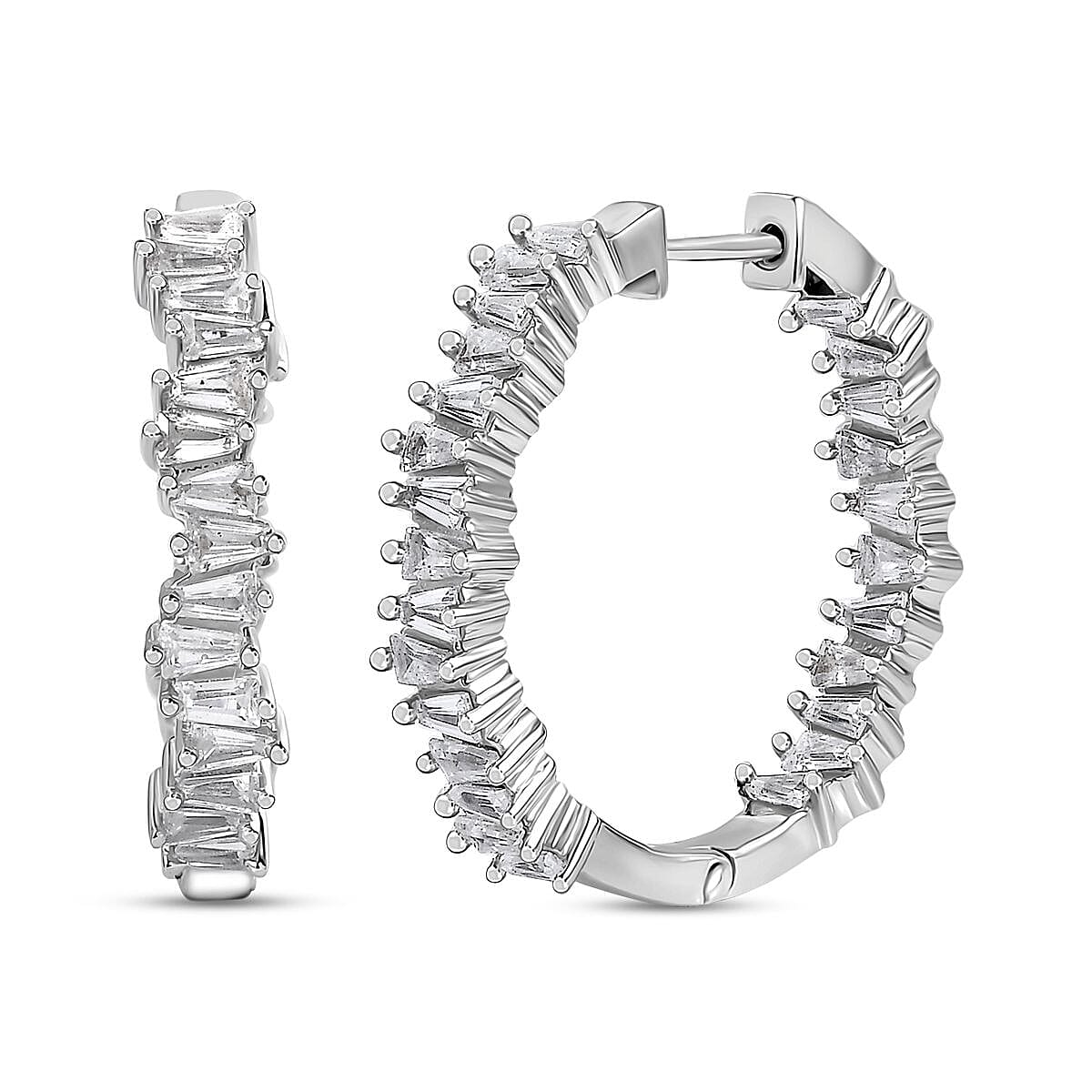 White Zircon Hoop Earrings in Rhodium Over Sterling Silver 4.75 ctw