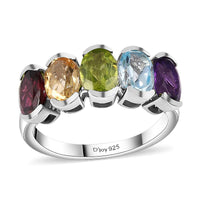 Premium Multi Gemstone 5 Stone Ring in Platinum Over Sterling Silver 4.20 ctw